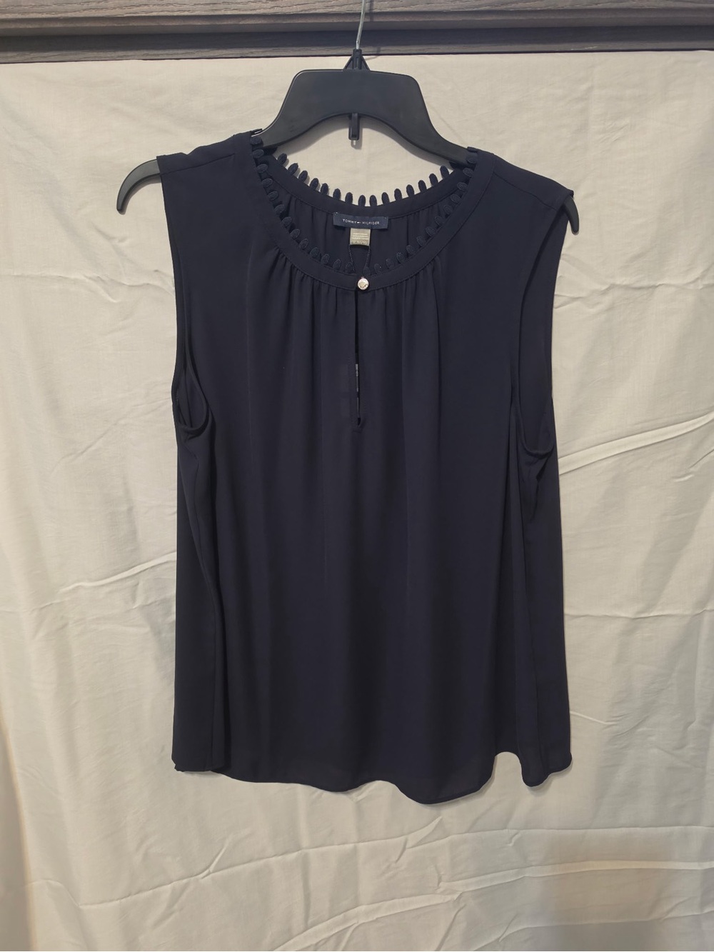 Tommy Hilfiger Navy Sleeveless Crochet-Trim Shell NWT